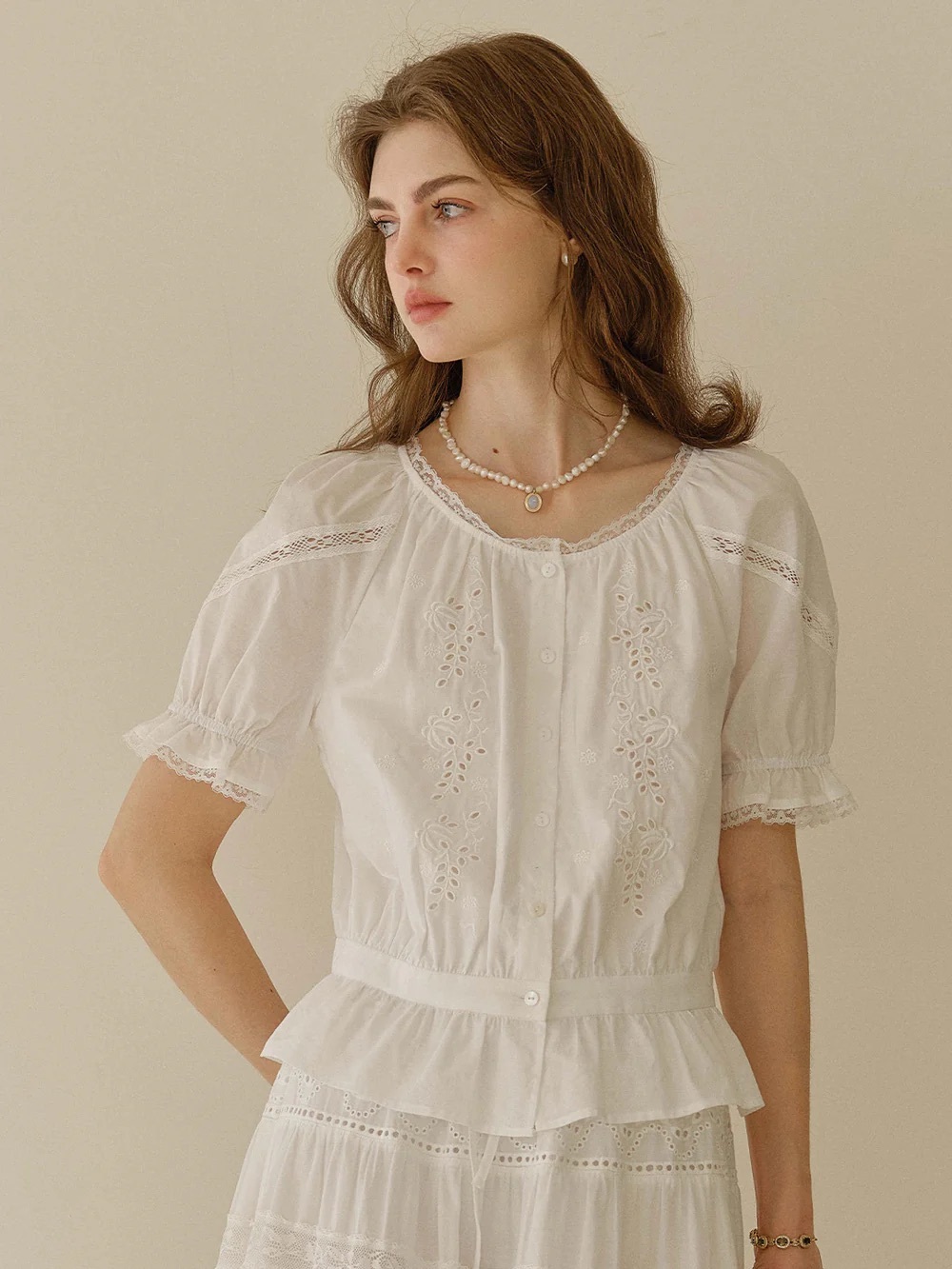 NWT Simple Retro SAMARA ROUND NECK 100% COTTON BLOUSE